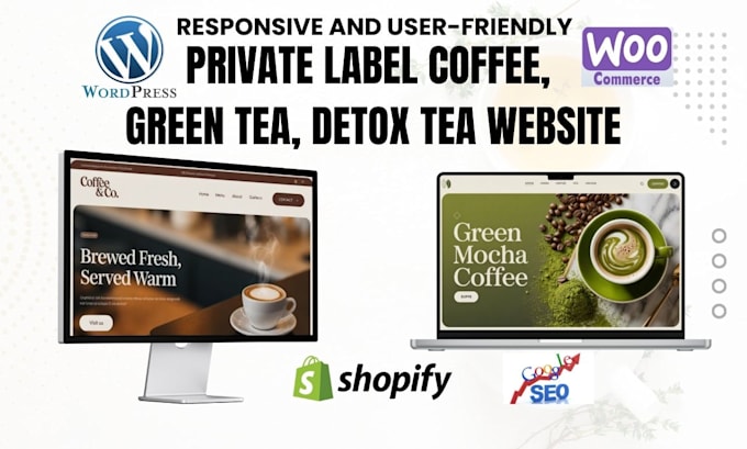 create private label coffee website, green tea, detox tea woocommerce store