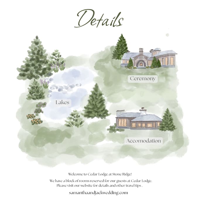 draw a custom watercolor wedding map illustration