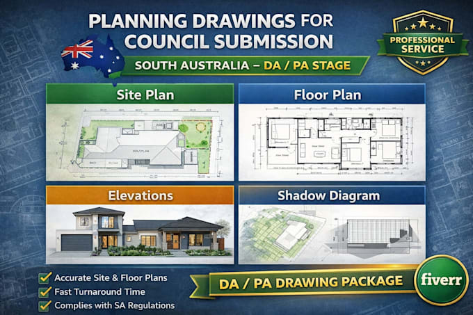 prepare south australian council drawings for pa and da report checking
