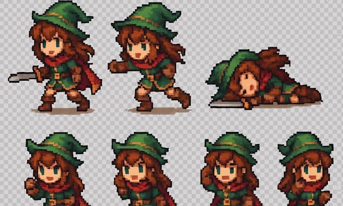 create high quality 8 bit 16 bit pixel art character, animations, sprite sheets