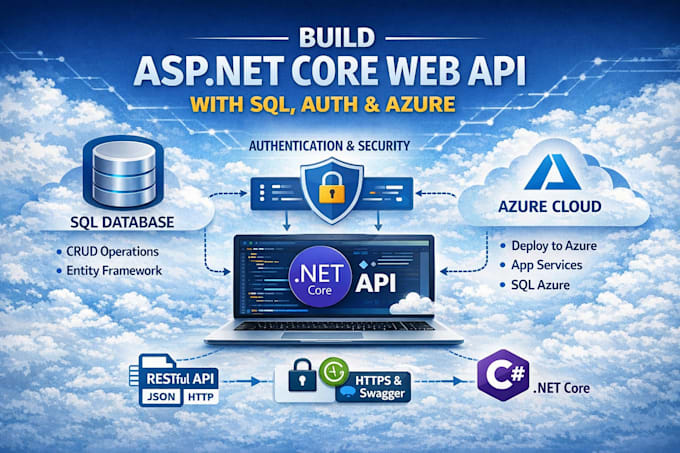 build asp net core web API with sql, auth, and azure