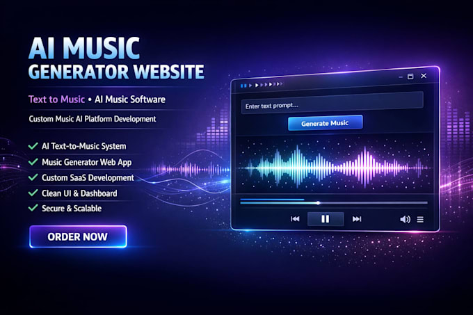 develop ai music generator website, software music website, ai text to music