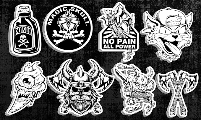 create black and white line art sticker illustration