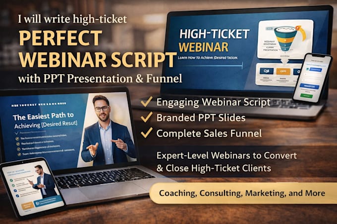 write high ticket perfect webinar script with PPT presentation and funnel