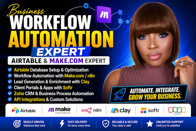 setup airable database, softr wbapp, airtable automation and client portal