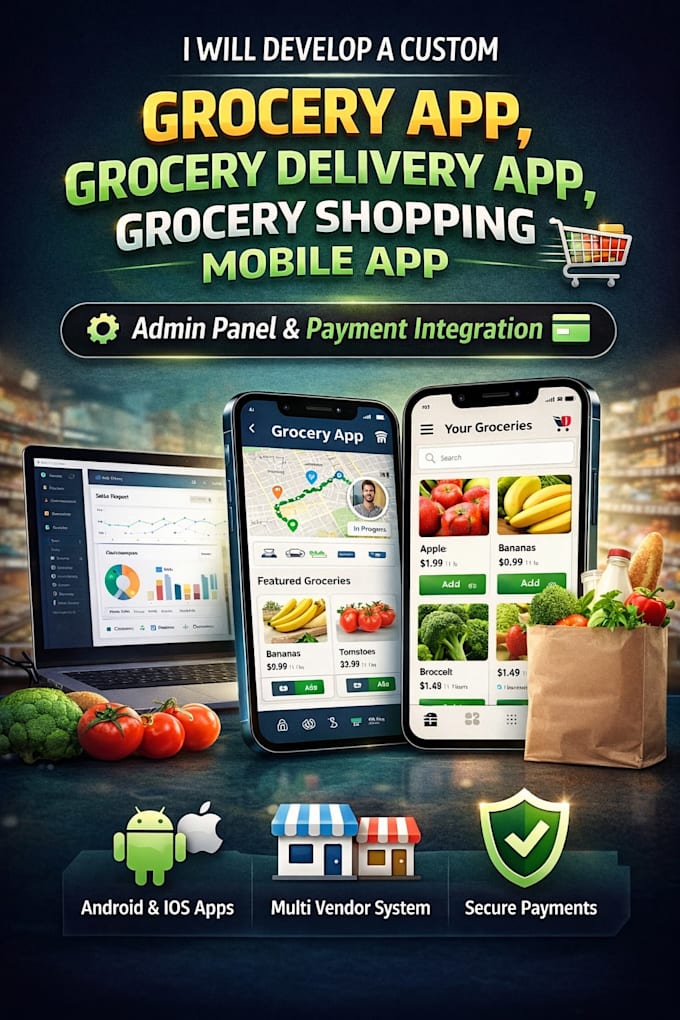 develop a custom grocery app, grocery delivery and grocery shopping mobile app