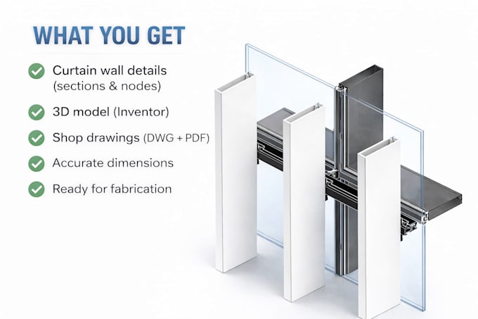 create stick curtain wall shop drawings and 3d facade model