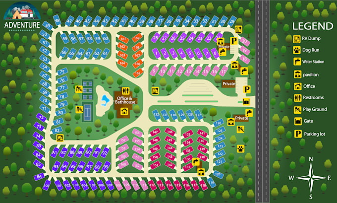 develop rv park map, site layout and 2d master plan