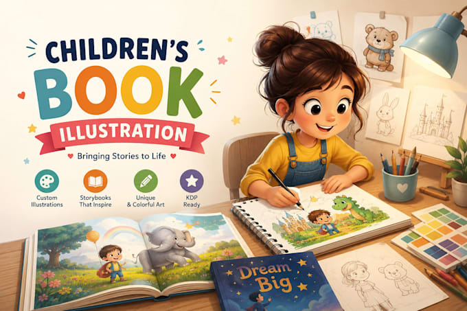 illustrate children storybook illustration, whimsical colour book and book cover