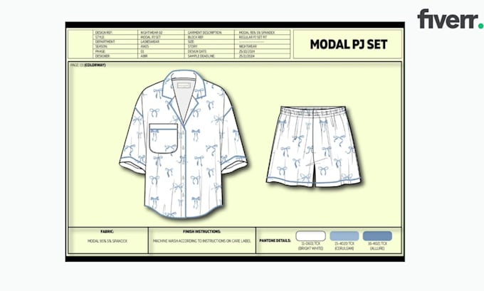 create loungewear and sleepwear tech pack for production