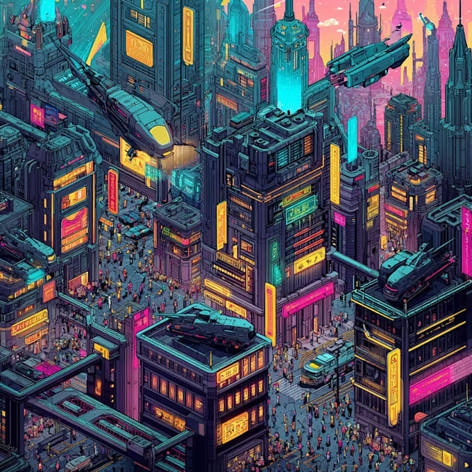 Draw illustration of futuristic cyberpunk city by Piretabaegu | Fiverr