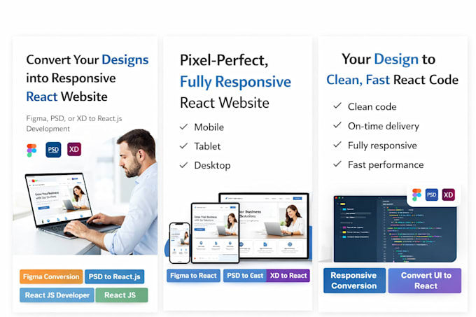 figma, PSD, xd to responsive react website pixel perfect