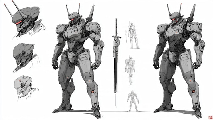 illustrate high quality futuristic mecha designs