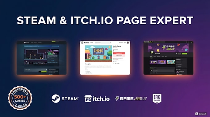 create epic steam store page and itch io game page design