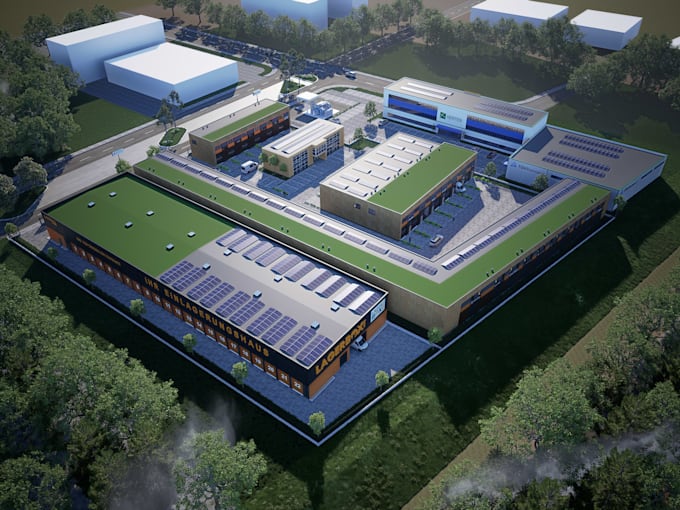 create a 3d aerial site rendering from your references