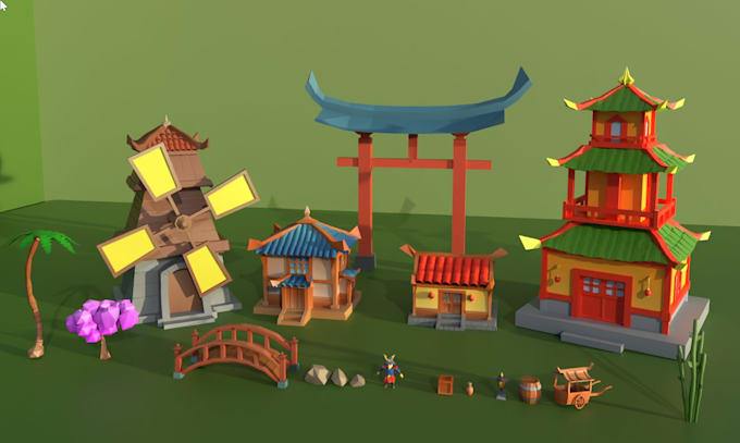 create game ready stylized 3d props and buildings