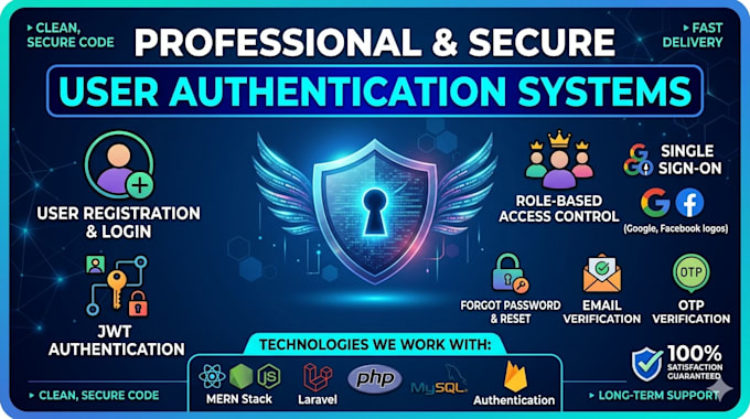 develop secure login and authentication system in mern, laravel, PHP