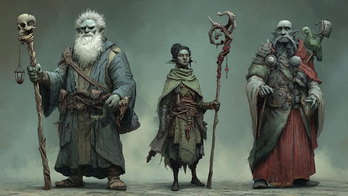 draw a fantasy character for dnd, pathfinder, etc