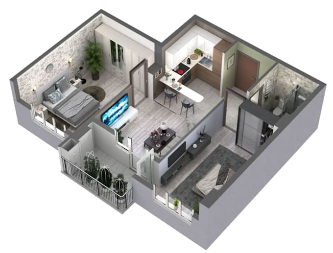 create 3d isometric floor plan,apartment layout,house section area,cad rendering