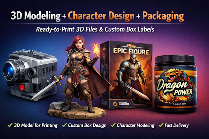 do 3d modelling box packaging design label character model for 3d printing