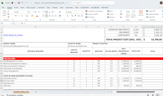 provide flooring quantity takeoff and detailed cost estimation services