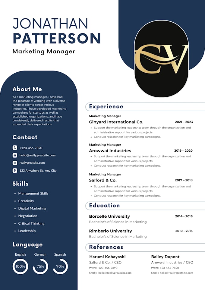 modern ats friendly resume and CV in canva