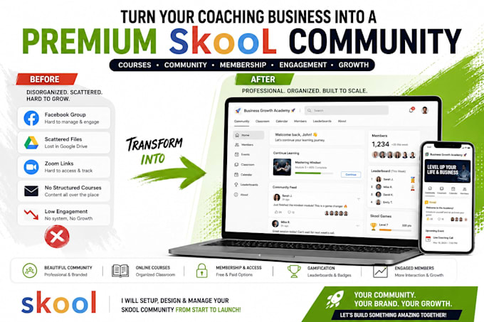 build your skool coaching community, online course and membership