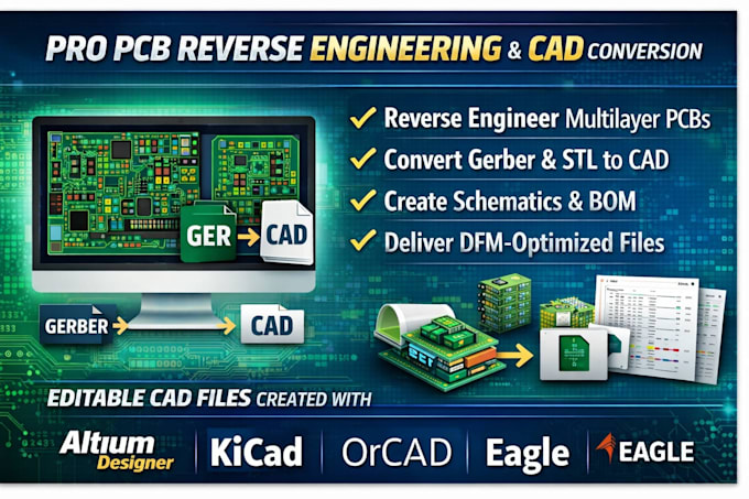 reverse engineer pcb, convert gerber to editable, cad and stl to step