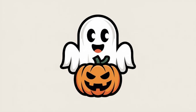 do unique spooky ghost and pumpkin logo within two day