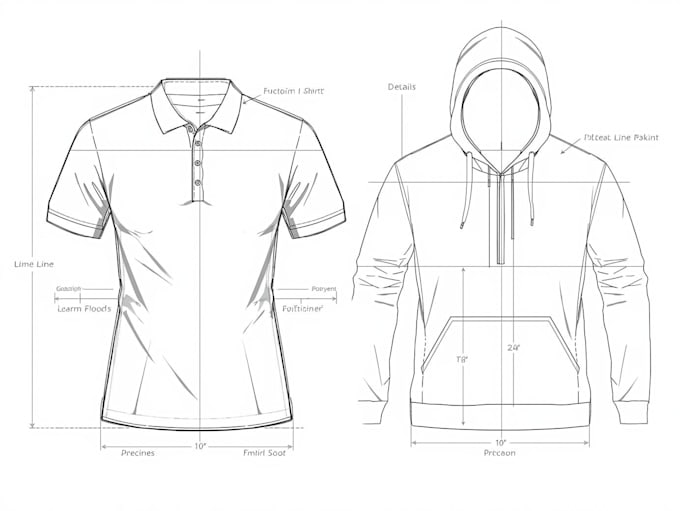 design polo shirt, hoodie technical sketch and techpack
