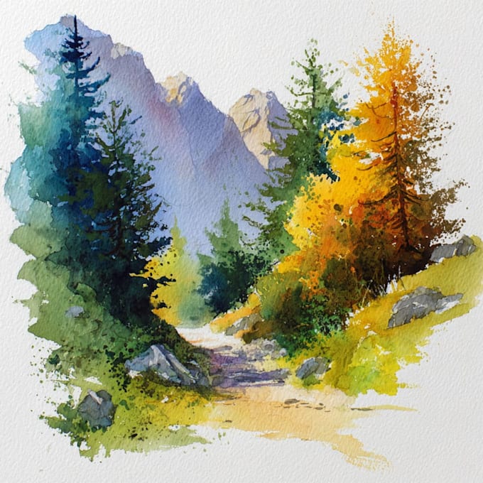 Hand draw landscape sketch watercolor and ink by Kloutsophin | Fiverr