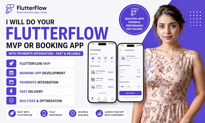 your flutterflow mvp or flutter flow booking app with payments integration fast