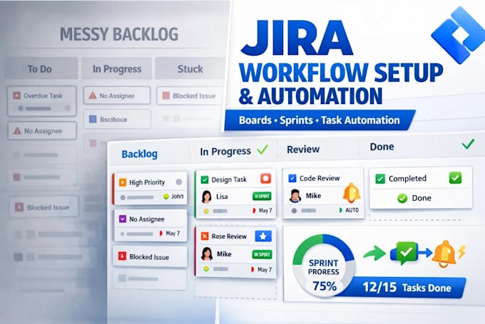 set up jira from scratch with workflows boards and automation