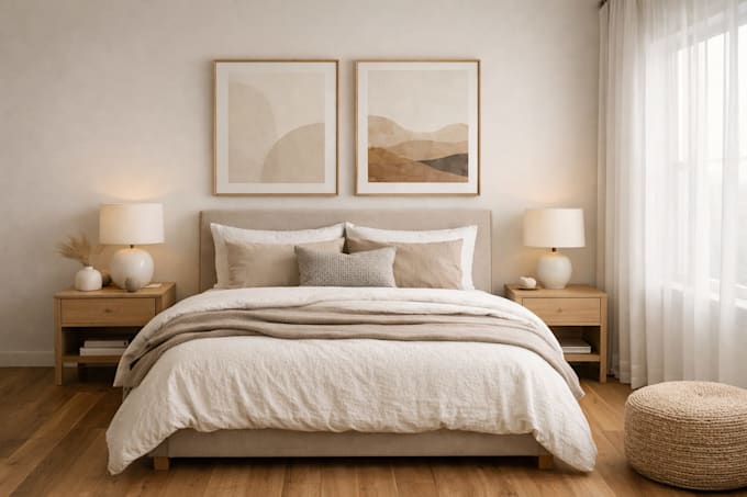 Create a custom bedroom interior mood board design by Alexandrapem | Fiverr