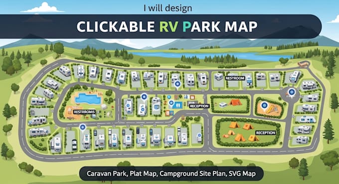 design clickable rv park map caravan park, plat map campground site plan svg map