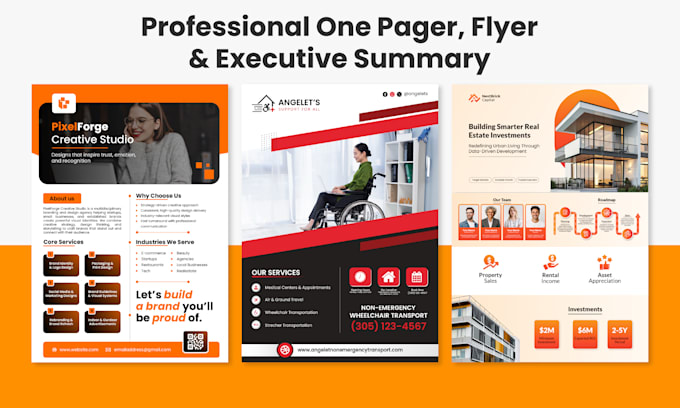 design one pager, corporate flyer, executive summary