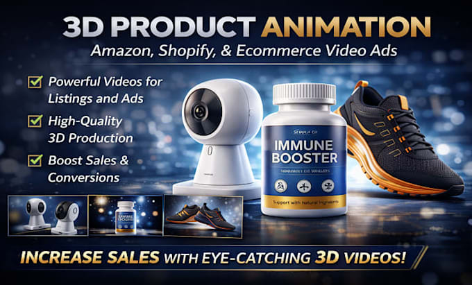 create 3d amazon product animation, 3d shopify product and ecommerce video ads