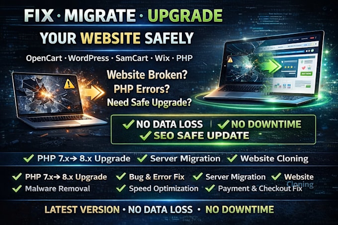 fix clone migrate upgrade opencart samcart wordpress wix store version php webs