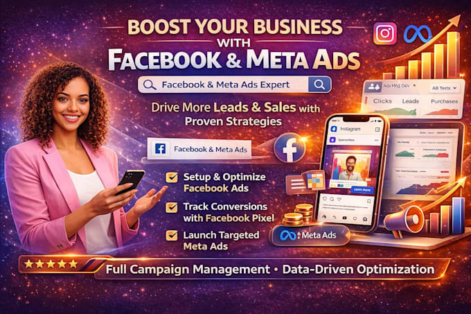 setup and manage facebook ads campaign meta ads, fb marketing and pixel tracking