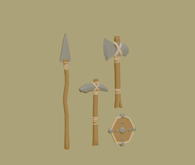 lowpoly stone age tools set