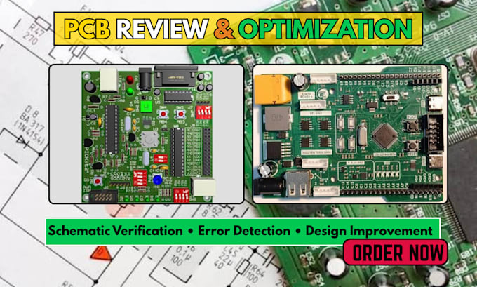 review your pcb layout and pcb schematic for errors and optimization