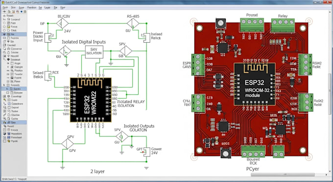 design 2 layer or 4 layer esp32 industrial control board schematic pcb in kicad