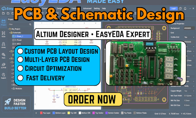 design pcb, schematic with altium designer, easyeda