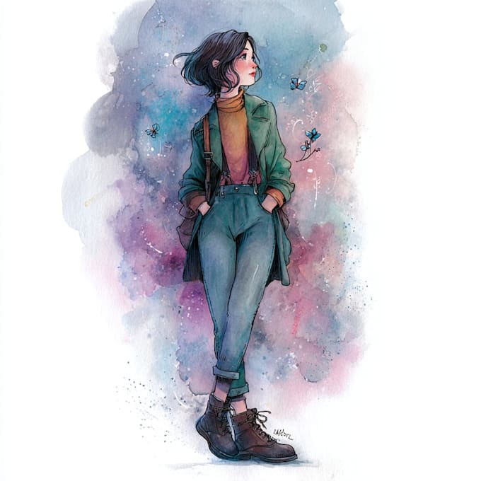 drawing an watercolor portrait illustration