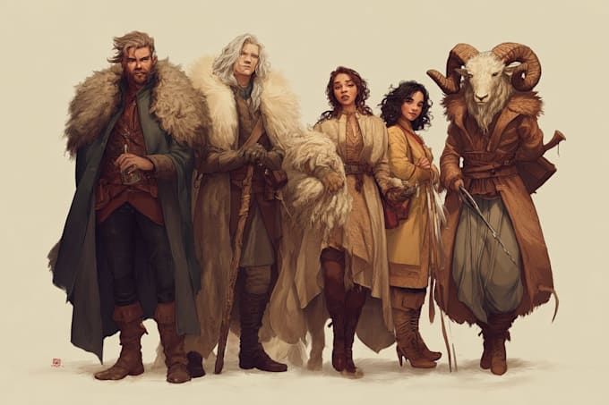draw dnd character and dnd party illustration