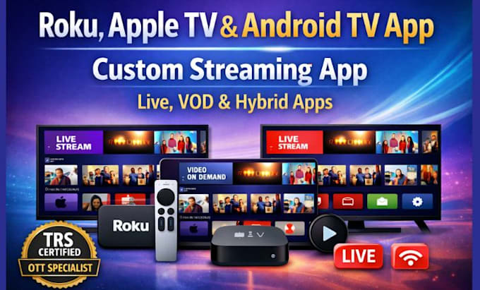 develop a custom roku channel, apple TV, android TV app for your video content