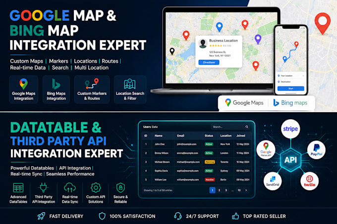 google map, bing map, datatable and third party API integration expert