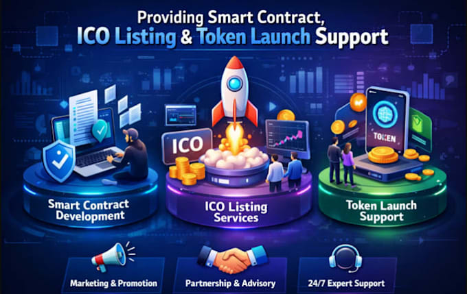 provide smart contract project ico listing and token launch support