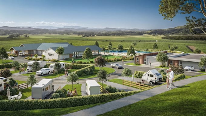 residential development area 3d master planning,d5 poolside render,curbside park