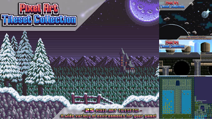 Do pixel tileset props, icons items, game ui hud, pixel art background ...